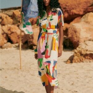 Sézane x G.KERO-  Rare Dora Multicolor Abstract Midi Shirt Dress